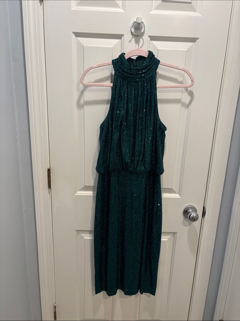 Emerald Sparkle Halter Midi Dress